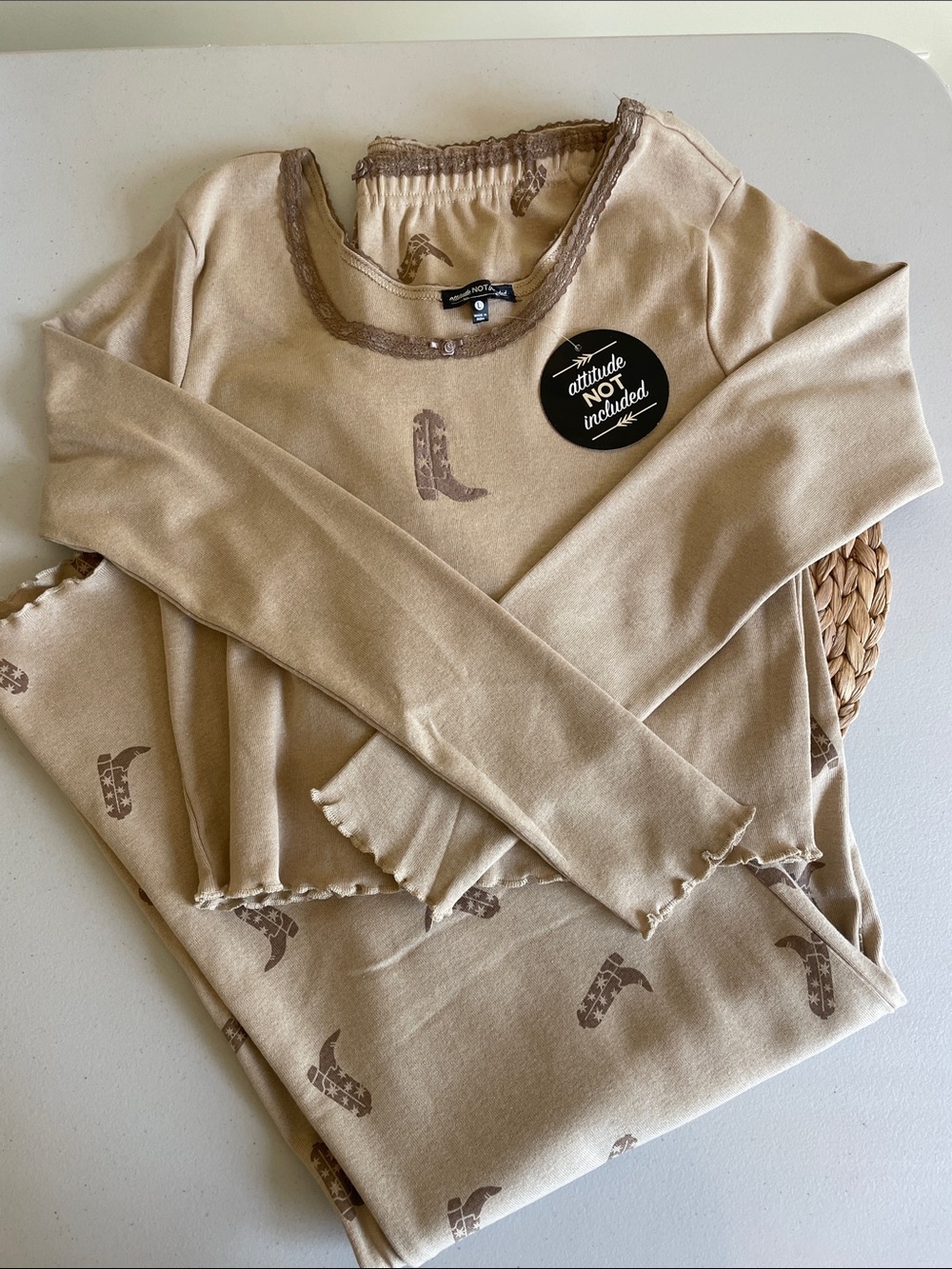 Western Cozy Two-Piece Lounge Set with Cute Boot Motif